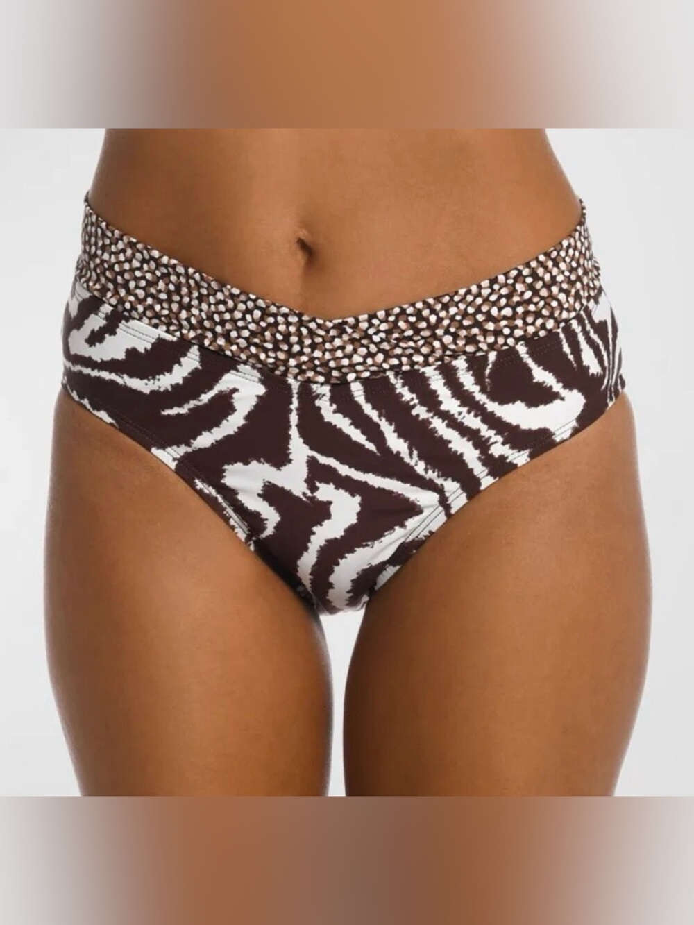 La Blanca Fierce Banded high waist bikini swim bottom brown zebra stripe new 10